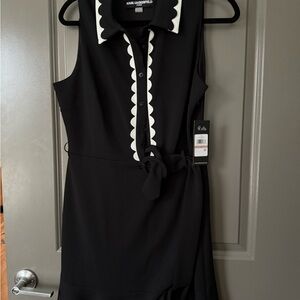 Karl Lagerfeld Black and White Scallop Trim Dress